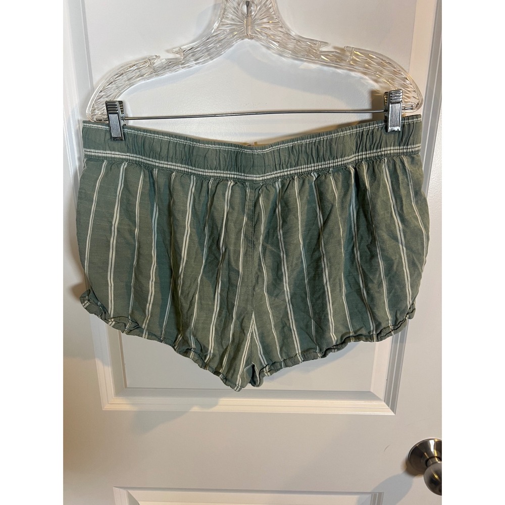 American Eagle Womens Shorts Striped Linen Blend Green Large - Picture 2 of 5